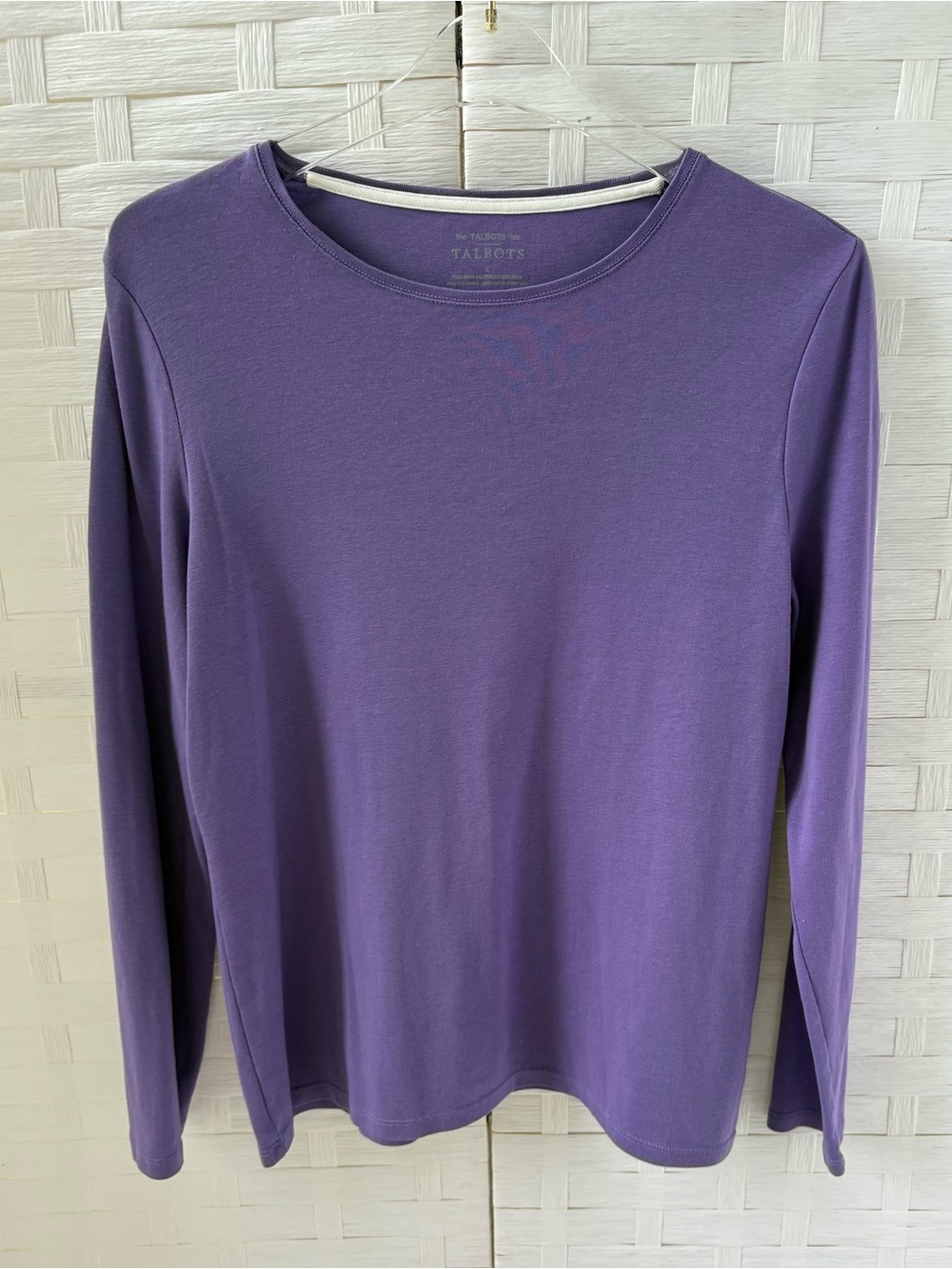 Talbots L Soft Lavender Crewneck Long-Sleeve Top 100% Pima Cotton Closet Staple